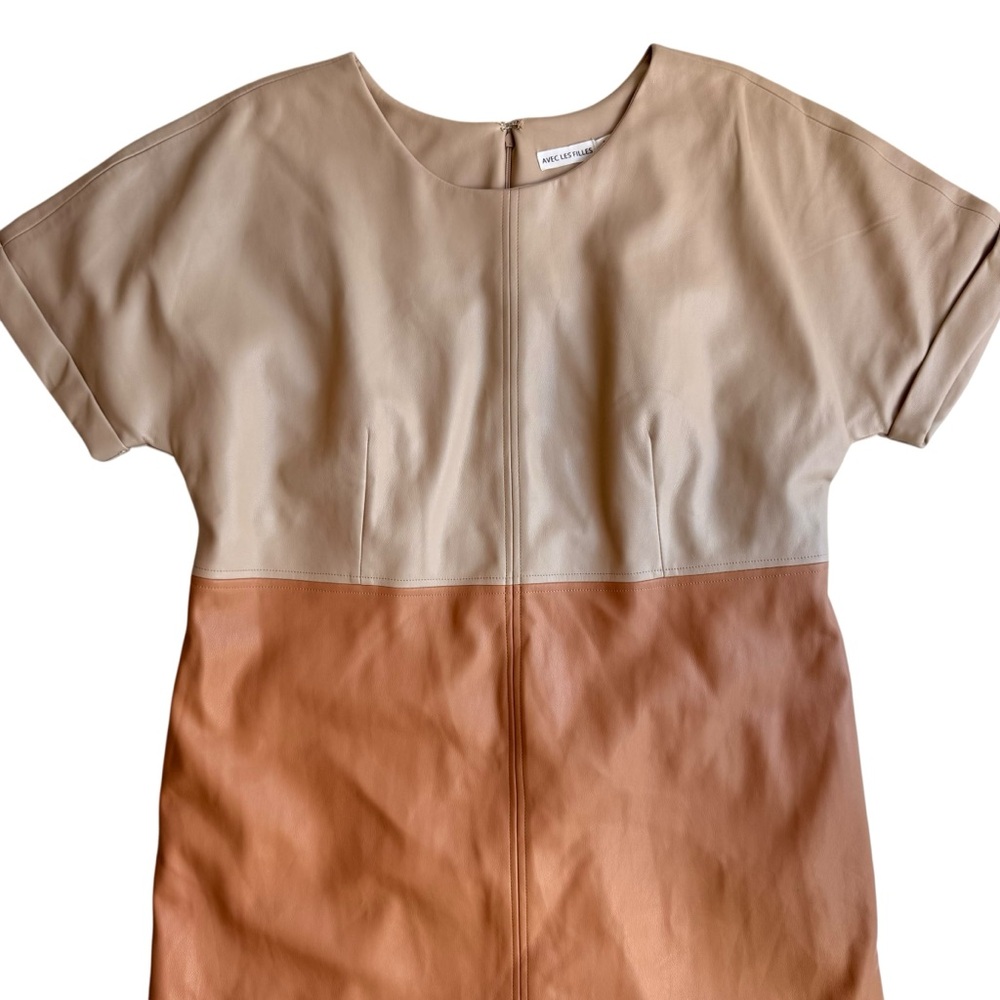 Avec Les Filles Andrea Faux Leather Tan & Taupe Dress L - Picture 6 of 9